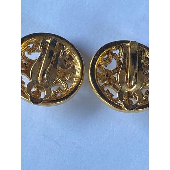 M&S Vintage Gold-Tone Filigree Clip-On Earrings J0207 - Picture 4 of 8